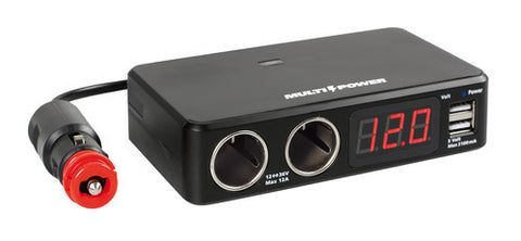 Double USB with Twin Sockets & Volt Meter.
