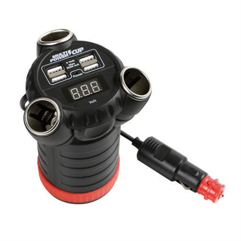Multi-Power Cup - Quad USB's with Triple Sockets & Voltmeter
